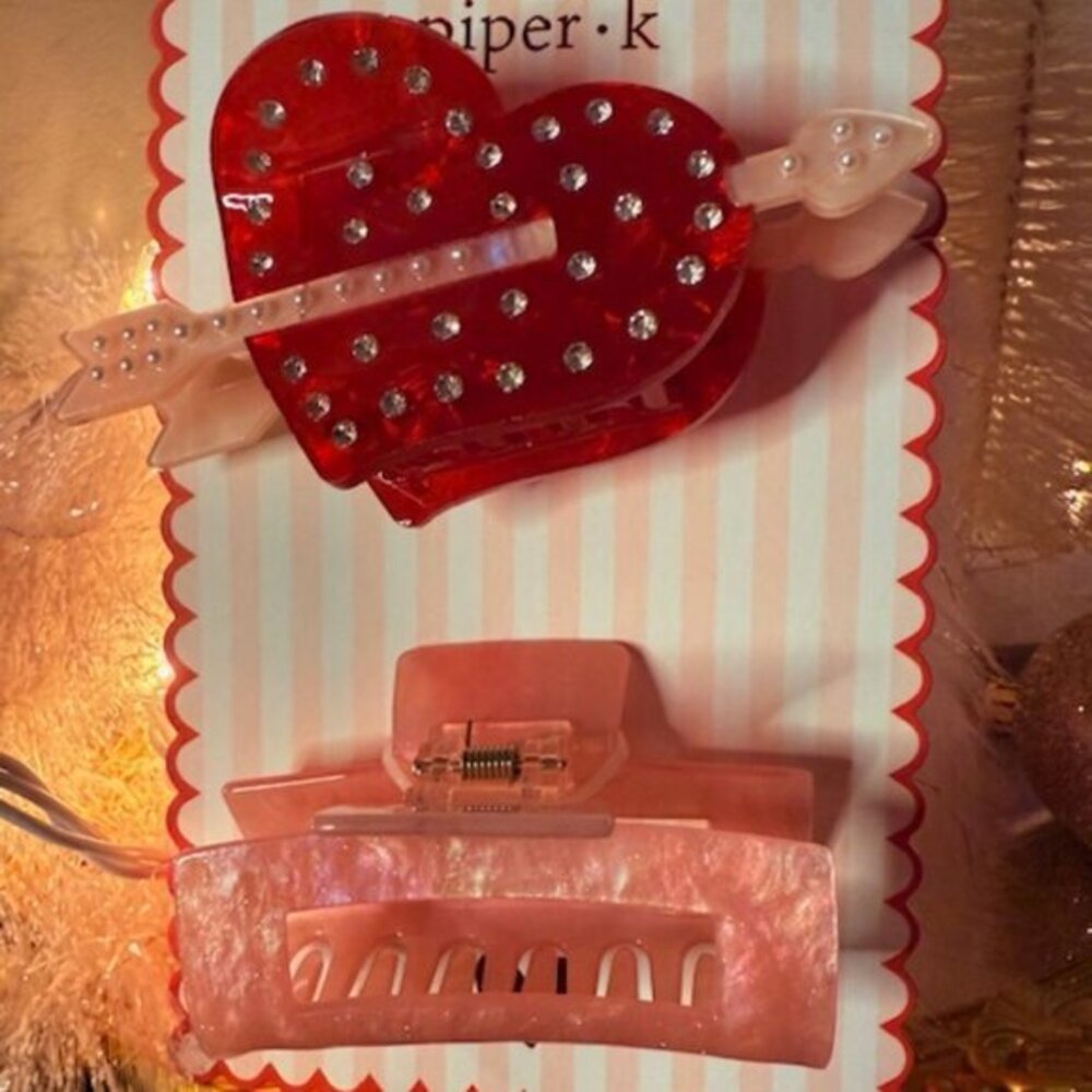 Piper K Heart Rhinestone Hair Clip Set Pink Red Valentine Y2K Coquette NWT